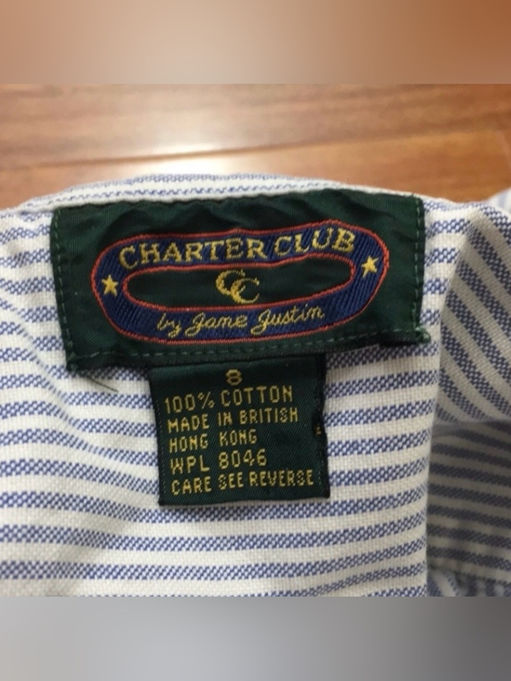Vintage Charter Club Womens Blue White Stripe Cotton Button Shirt Size 8 Coastal - Picture 12 of 16